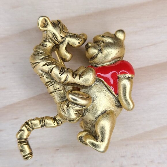 Disney Jewelry - Disney Winnie The Pooh & Tigger Gold Tone Enamel Brooch Pin Vintage Signed
